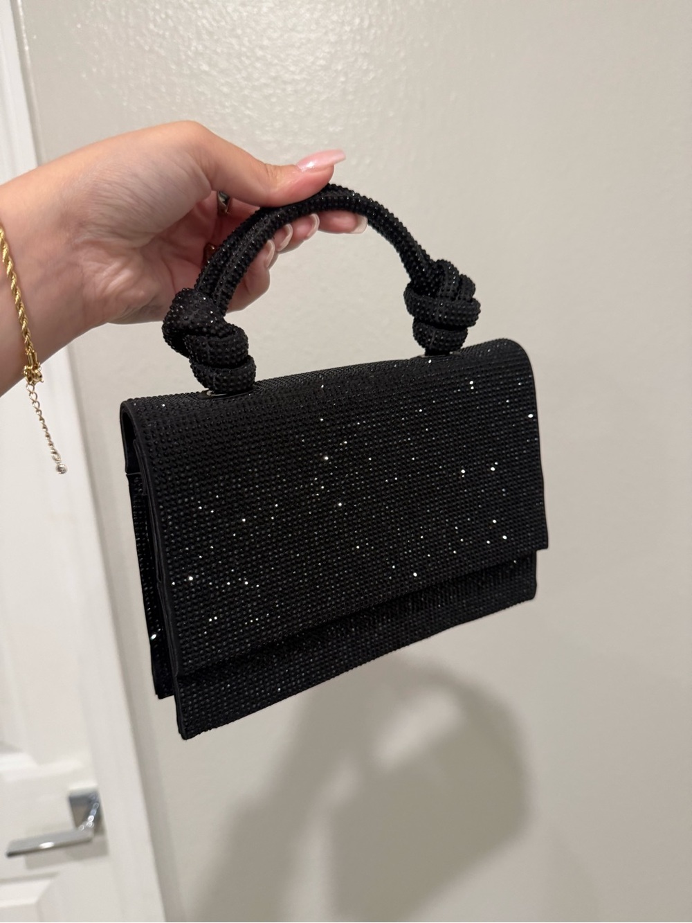 Zara Black Crystal-Knot Handle Mini Evening Bag